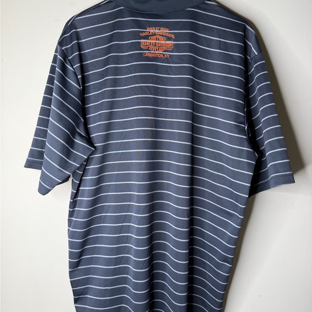 Harley Davidson Men’s Polo Shirt Extra Large Black Grey Striped Pullover Logo XL - Picture 2 of 7